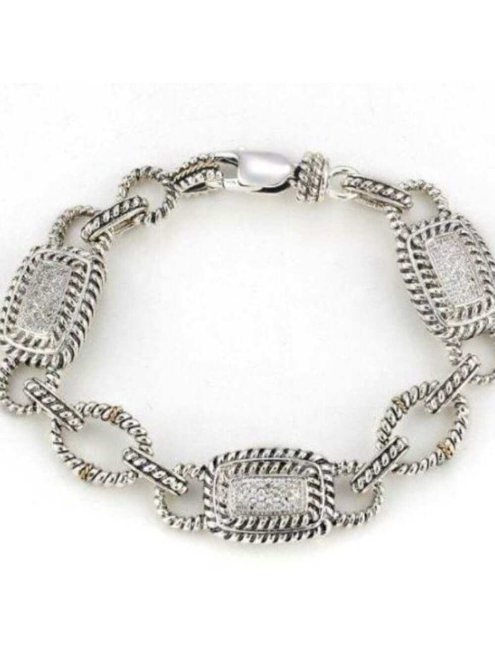 Samuel B Diamond Pave PLAGA Bracelet, Sterling Silver 925 + 14kt Gold